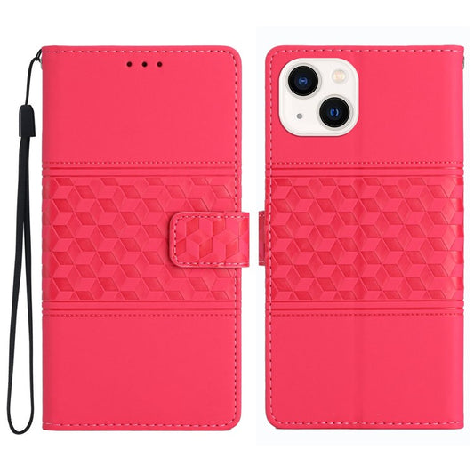 PU Leather + TPU Phone Case for iPhone 14, Retro Imprinted Pattern Stand Wallet Skin-touch Feeling Anti-Drop Phone Cover - Rose