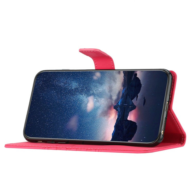 PU Leather + TPU Phone Case for iPhone 14, Retro Imprinted Pattern Stand Wallet Skin-touch Feeling Anti-Drop Phone Cover - Rose