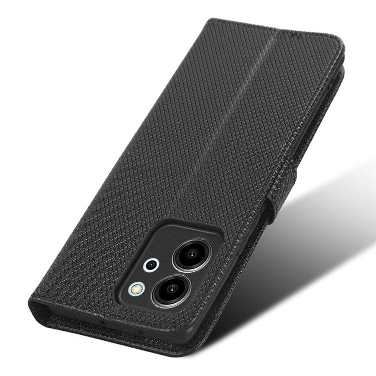 For Honor 80 SE 5G Supporting Stand Wallet Cover Magnetic Clasp Diamond Texture PU Leather Phone Case - Black