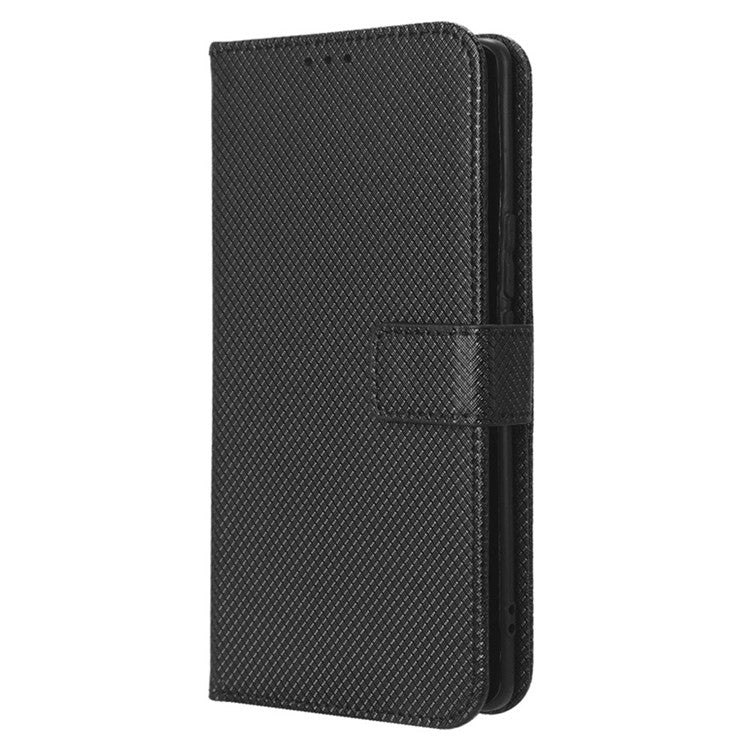 For Honor 80 SE 5G Supporting Stand Wallet Cover Magnetic Clasp Diamond Texture PU Leather Phone Case - Black