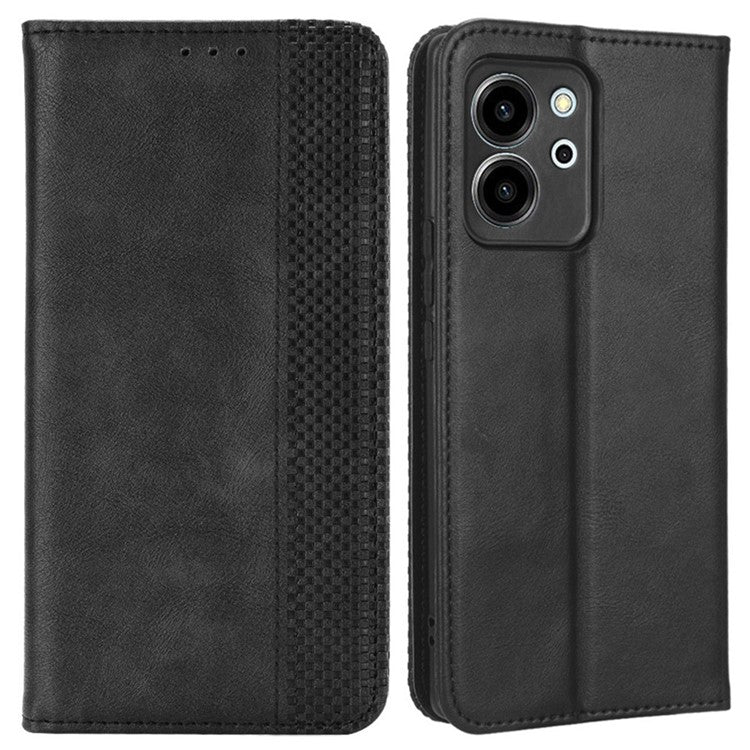 For Honor 80 SE 5G Cell Phone Case Imprinted Pattern PU Leather Wallet Retro Texture Magnetic Auto Closing Phone Cover - Black
