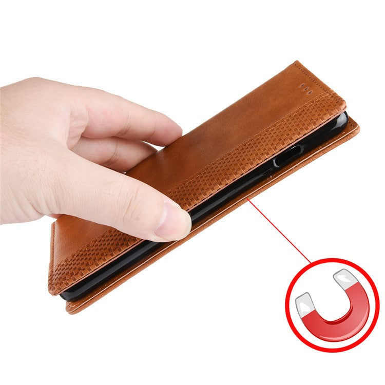 For Honor 80 SE 5G Cell Phone Case Imprinted Pattern PU Leather Wallet Retro Texture Magnetic Auto Closing Phone Cover - Brown