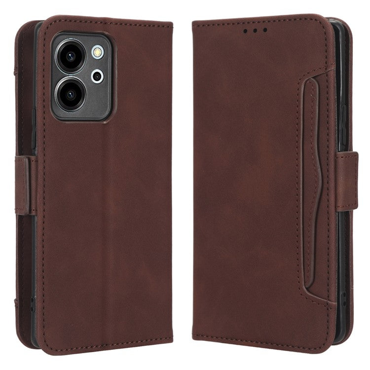 For Honor 80 SE 5G Shockproof PU Leather Phone Stand Case Multiple Card Slots Folio Flip Wallet Cover - Brown
