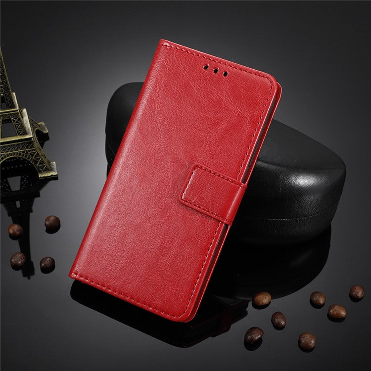 For Honor 80 SE 5G Wallet Cover Crazy Horse Texture Strong Magnetic Clasp Phone Stand PU Leather Cell Phone Case - Red
