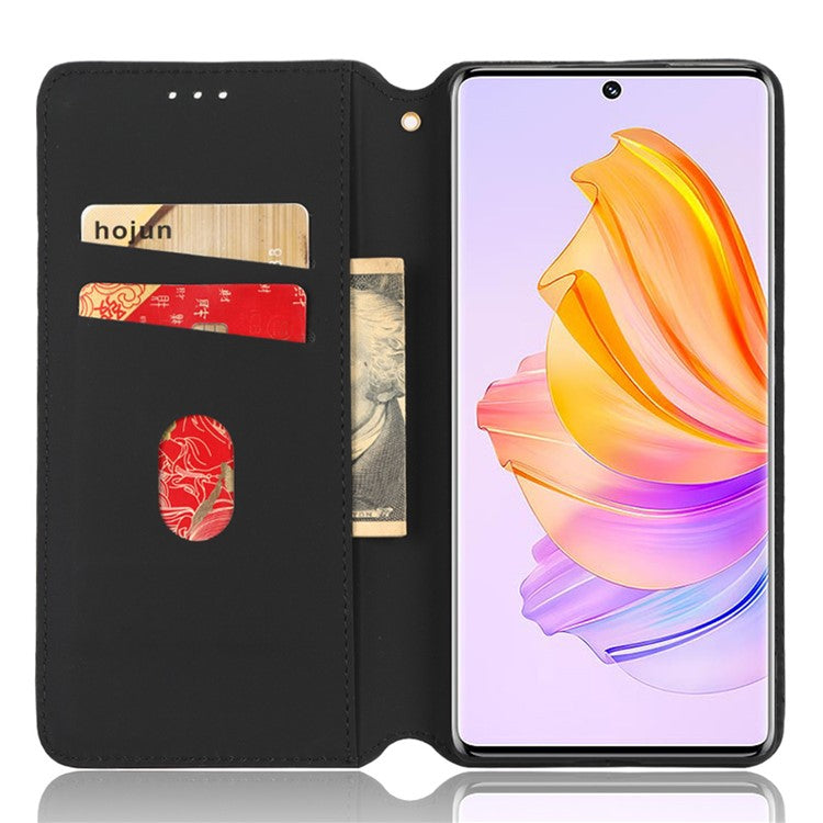 For Honor 80 SE 5G Shockproof PU Leather Flip Wallet Phone Case Rhombus Pattern Imprinted Magnetic Closure Stand Cover - Black