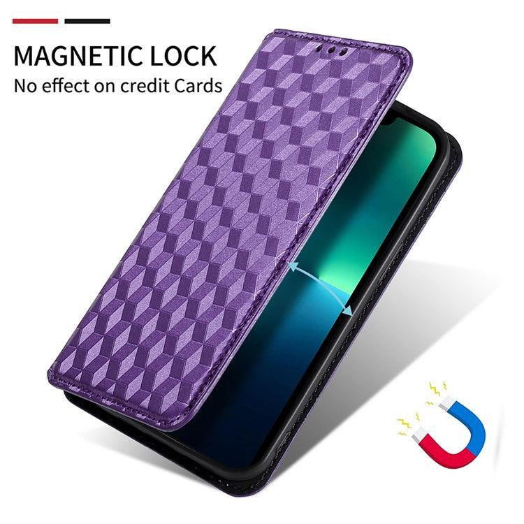 For Honor 80 SE 5G Shockproof PU Leather Flip Wallet Phone Case Rhombus Pattern Imprinted Magnetic Closure Stand Cover - Purple