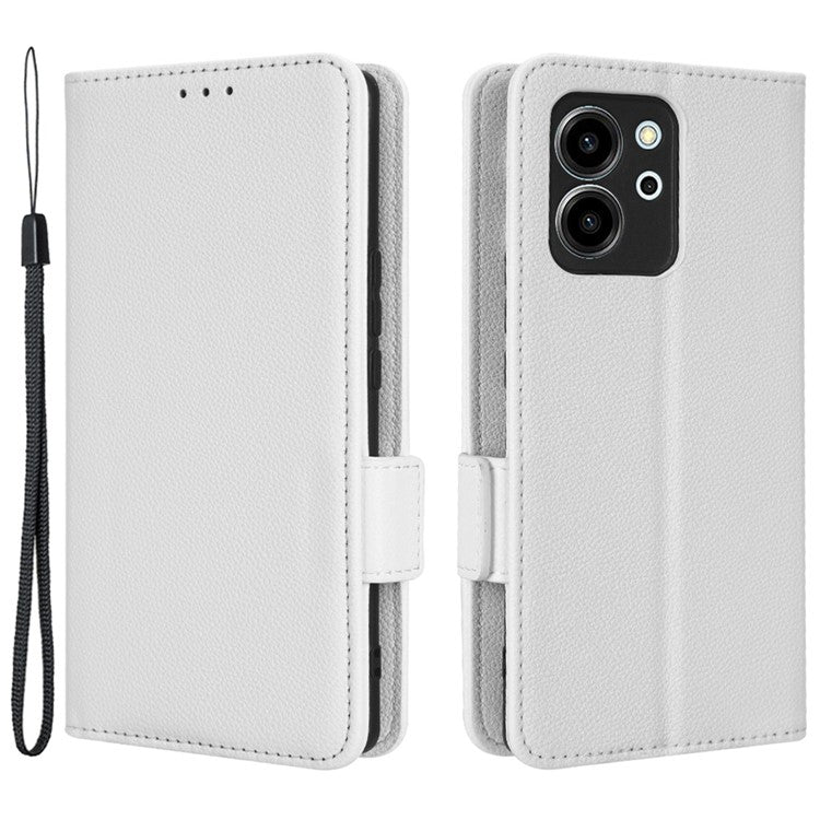 For Honor 80 SE 5G Magnetic Phone Cover Litchi Texture Stand Function Wallet PU Leather Shockproof Flip Phone Case with Strap - White