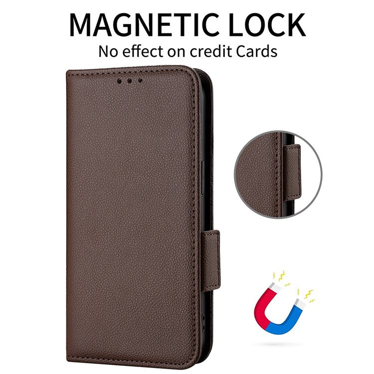 For Honor 80 SE 5G Magnetic Phone Cover Litchi Texture Stand Function Wallet PU Leather Shockproof Flip Phone Case with Strap - Brown