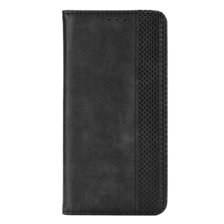PU Leather Magnetic Auto Closing Phone Cover for Honor 80 5G, Wallet Retro Texture Phone Case Imprinted Pattern Phone Shell - Black