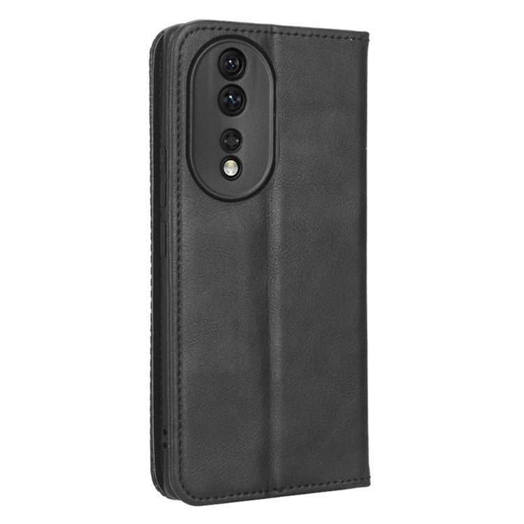 PU Leather Magnetic Auto Closing Phone Cover for Honor 80 5G, Wallet Retro Texture Phone Case Imprinted Pattern Phone Shell - Black