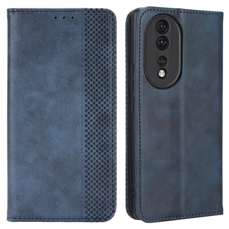 PU Leather Magnetic Auto Closing Phone Cover for Honor 80 5G, Wallet Retro Texture Phone Case Imprinted Pattern Phone Shell - Blue