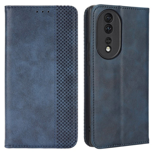 PU Leather Magnetic Auto Closing Phone Cover for Honor 80 5G, Wallet Retro Texture Phone Case Imprinted Pattern Phone Shell - Blue