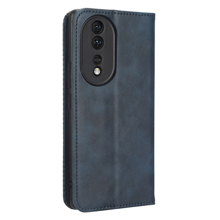 PU Leather Magnetic Auto Closing Phone Cover for Honor 80 5G, Wallet Retro Texture Phone Case Imprinted Pattern Phone Shell - Blue