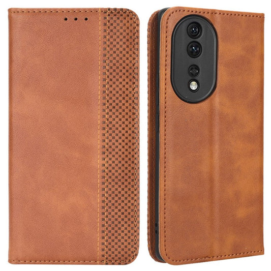 PU Leather Magnetic Auto Closing Phone Cover for Honor 80 5G, Wallet Retro Texture Phone Case Imprinted Pattern Phone Shell - Brown