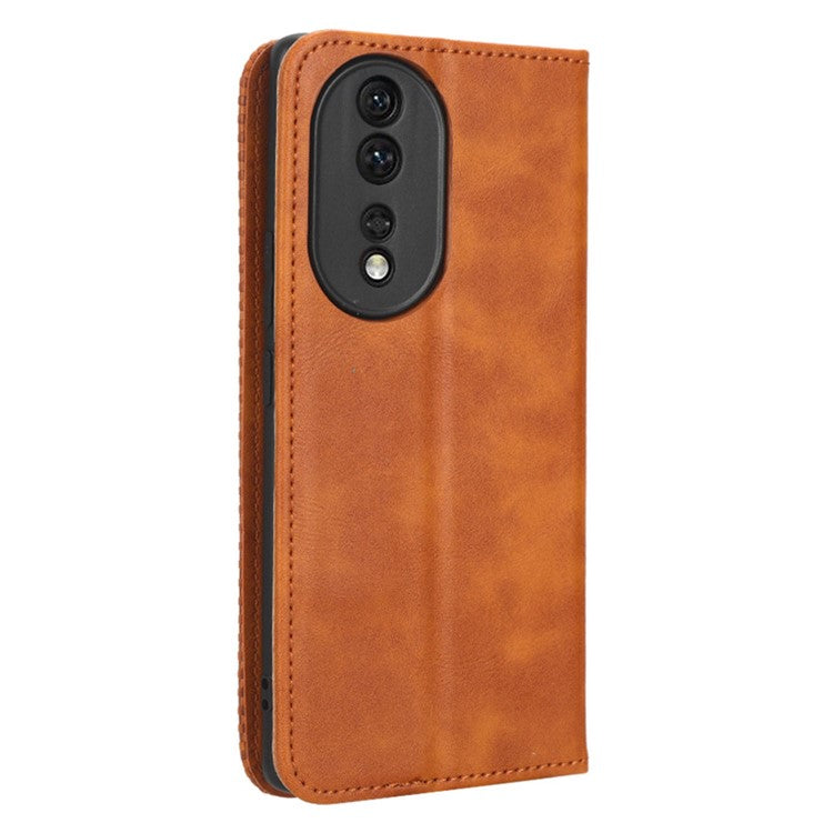 PU Leather Magnetic Auto Closing Phone Cover for Honor 80 5G, Wallet Retro Texture Phone Case Imprinted Pattern Phone Shell - Brown