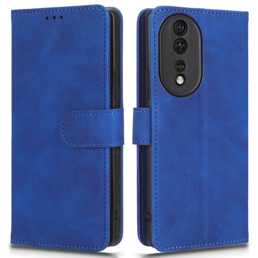Skin-touch Feeling Phone Case for Honor 80 5G, Anti-scratch Wallet Stand PU Leather+TPU Flip Cover - Blue