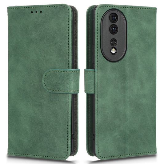 Skin-touch Feeling Phone Case for Honor 80 5G, Anti-scratch Wallet Stand PU Leather+TPU Flip Cover - Green
