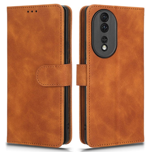 Skin-touch Feeling Phone Case for Honor 80 5G, Anti-scratch Wallet Stand PU Leather+TPU Flip Cover - Brown