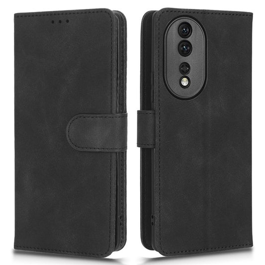 Skin-touch Feeling Phone Case for Honor 80 5G, Anti-scratch Wallet Stand PU Leather+TPU Flip Cover - Black