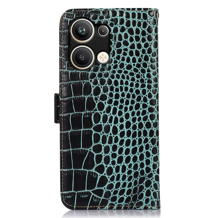 Anti-drop RFID Blocking Phone Case For Oppo Reno9 Pro+ 5G Stand Wallet Crocodile Texture Genuine Cowhide Leather Cell Phone Cover - Green