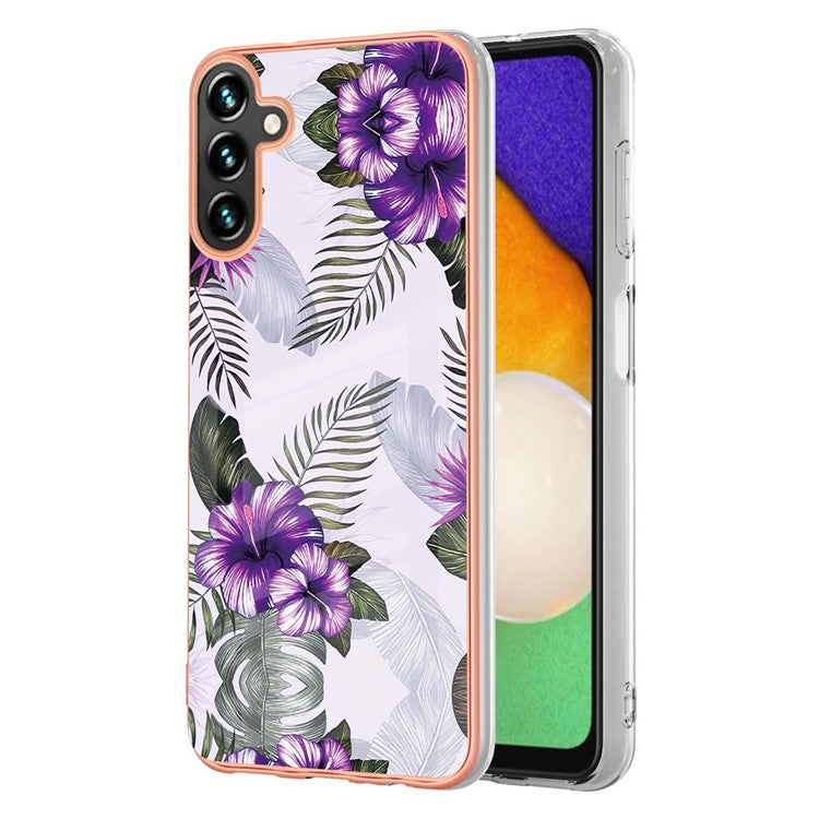 YB IMD Series-1 for Samsung Galaxy A54 5G Collision-proof Marble Floral Pattern IMD IML TPU Phone Case Electroplating Frame Back Cover - Purple Flowers