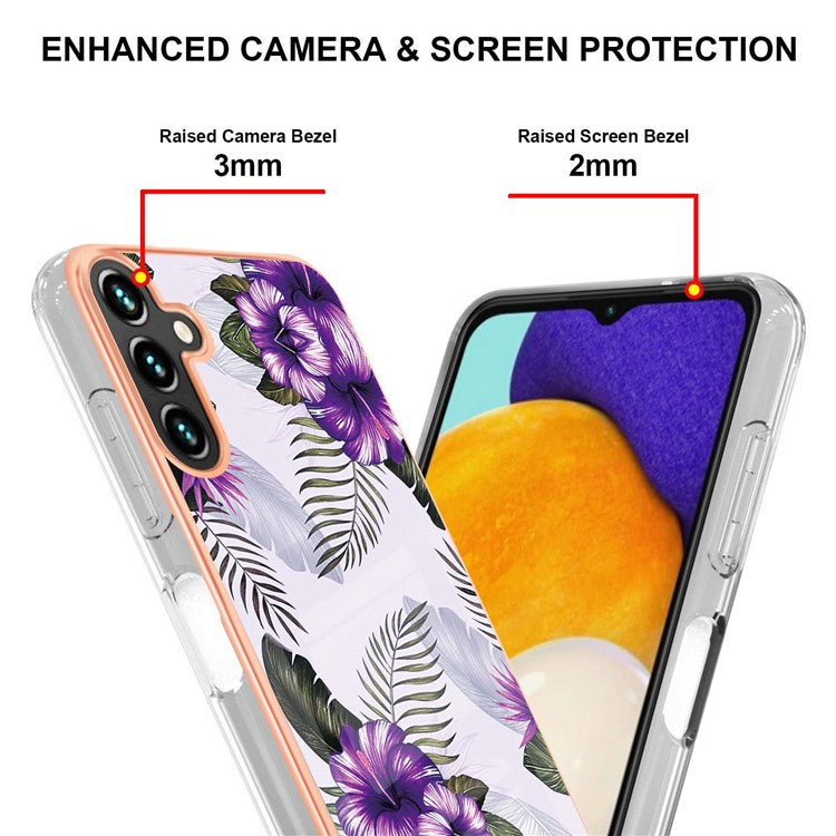 YB IMD Series-1 for Samsung Galaxy A54 5G Collision-proof Marble Floral Pattern IMD IML TPU Phone Case Electroplating Frame Back Cover - Purple Flowers