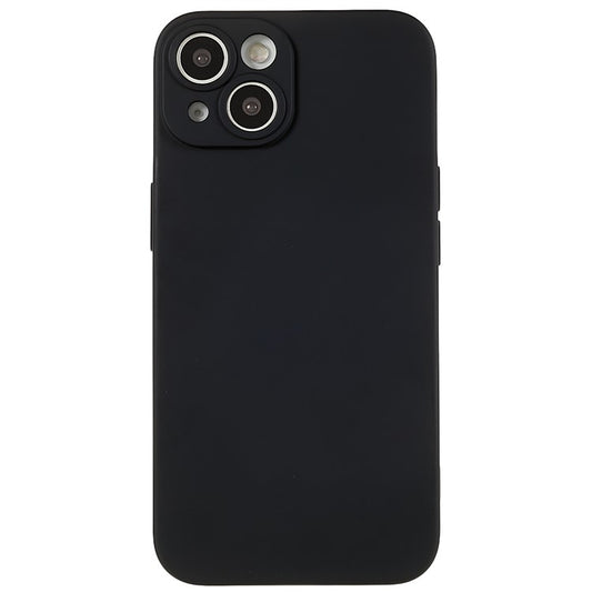 For iPhone 14 Liquid Silicone Texture Soft Touch TPU Case 2.0mm Thick Precise Cutout Camera Protection Arc Edge Phone Cover - Black