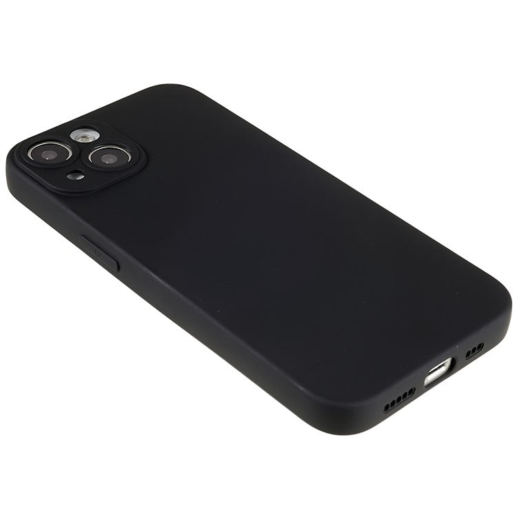 For iPhone 14 Liquid Silicone Texture Soft Touch TPU Case 2.0mm Thick Precise Cutout Camera Protection Arc Edge Phone Cover - Black