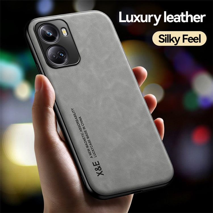 X&E For Huawei nova 10 SE 4G Built-in Metal Sheet Phone Cover PU Leather Coated TPU+PC Skin-touch Feeling Phone Case - Dark Grey