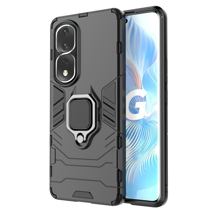 Ring Holder Kickstand Phone Case for Honor 80 Pro 5G, Hard PC + Soft TPU Shockproof Protective Cover - Black