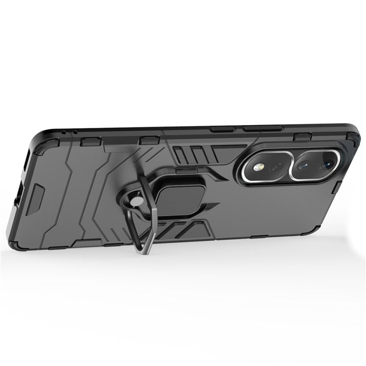 Ring Holder Kickstand Phone Case for Honor 80 Pro 5G, Hard PC + Soft TPU Shockproof Protective Cover - Black