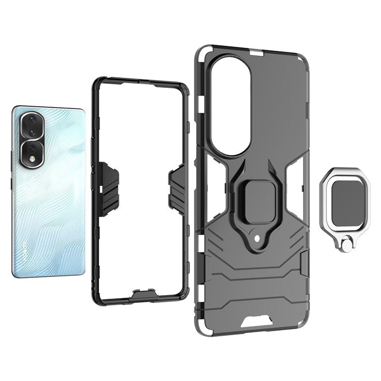 Ring Holder Kickstand Phone Case for Honor 80 Pro 5G, Hard PC + Soft TPU Shockproof Protective Cover - Black