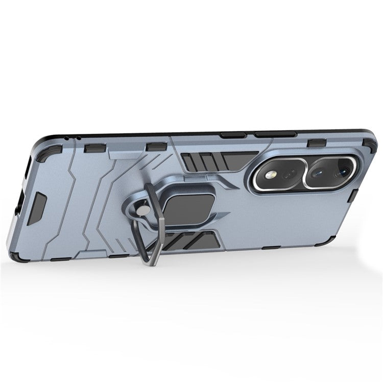 Ring Holder Kickstand Phone Case for Honor 80 Pro 5G, Hard PC + Soft TPU Shockproof Protective Cover - Blue