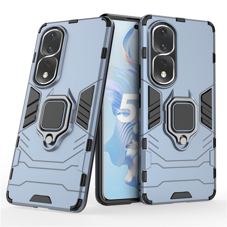 Ring Holder Kickstand Phone Case for Honor 80 Pro 5G, Hard PC + Soft TPU Shockproof Protective Cover - Blue