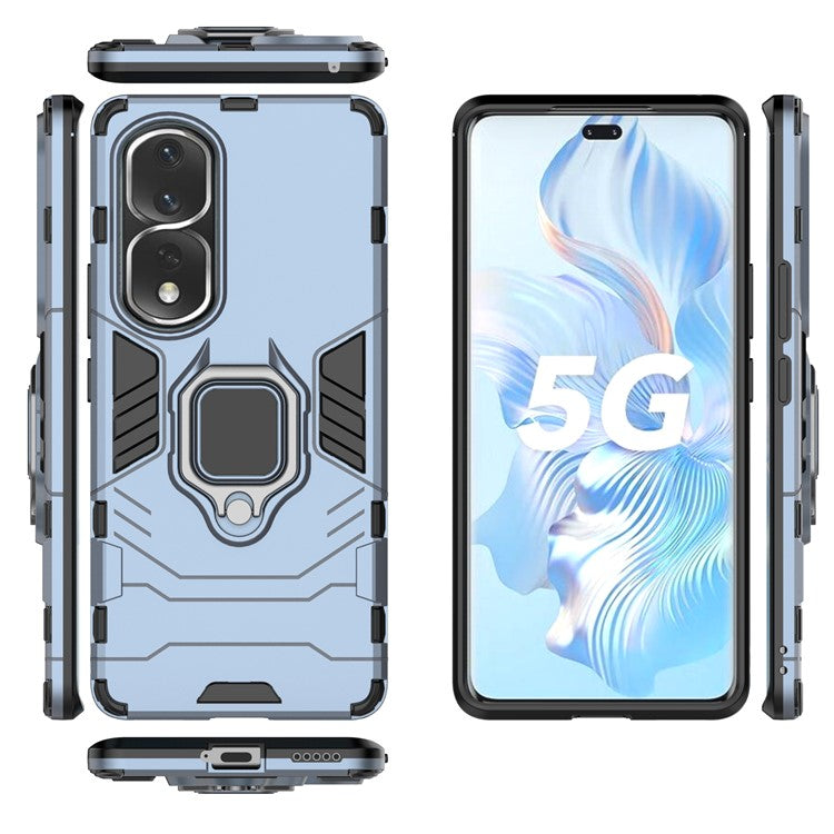 Ring Holder Kickstand Phone Case for Honor 80 Pro 5G, Hard PC + Soft TPU Shockproof Protective Cover - Blue