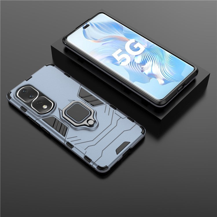 Ring Holder Kickstand Phone Case for Honor 80 Pro 5G, Hard PC + Soft TPU Shockproof Protective Cover - Blue