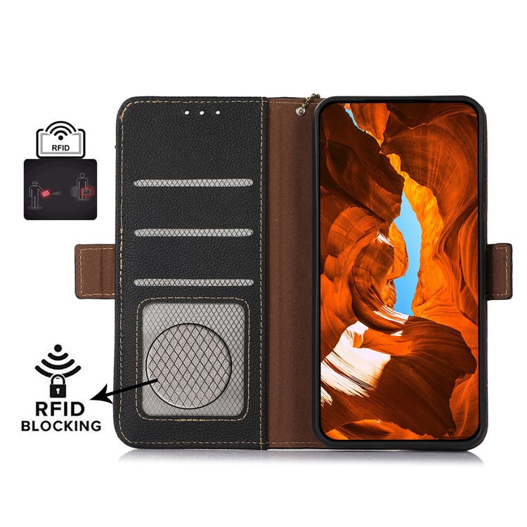 TJ Series For Honor 80 SE 5G RFID Blocking Cell Phone Cover Genuine Cowhide Leather Wallet Stand Full Protection Phone Case - Black