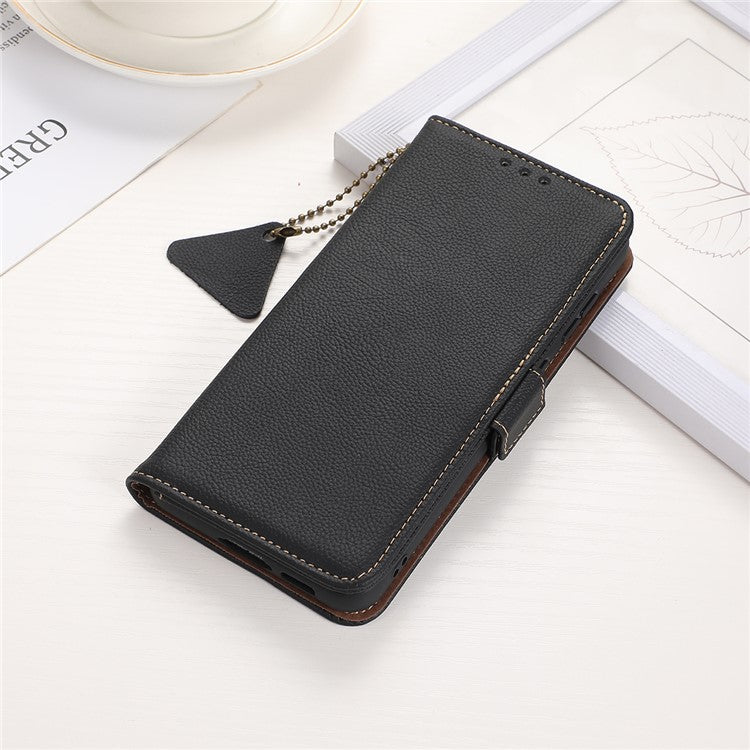 TJ Series For Honor 80 SE 5G RFID Blocking Cell Phone Cover Genuine Cowhide Leather Wallet Stand Full Protection Phone Case - Black