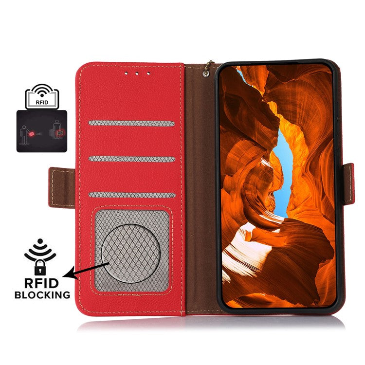 TJ Series For Honor 80 SE 5G RFID Blocking Cell Phone Cover Genuine Cowhide Leather Wallet Stand Full Protection Phone Case - Red