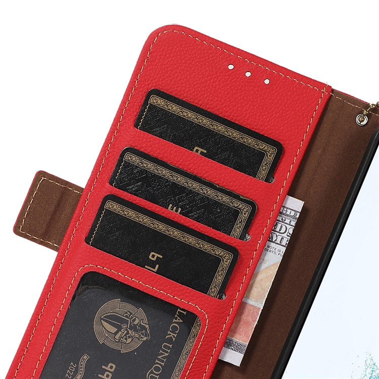 TJ Series For Honor 80 SE 5G RFID Blocking Cell Phone Cover Genuine Cowhide Leather Wallet Stand Full Protection Phone Case - Red