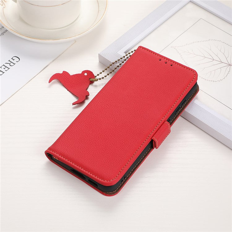 TJ Series For Honor 80 SE 5G RFID Blocking Cell Phone Cover Genuine Cowhide Leather Wallet Stand Full Protection Phone Case - Red