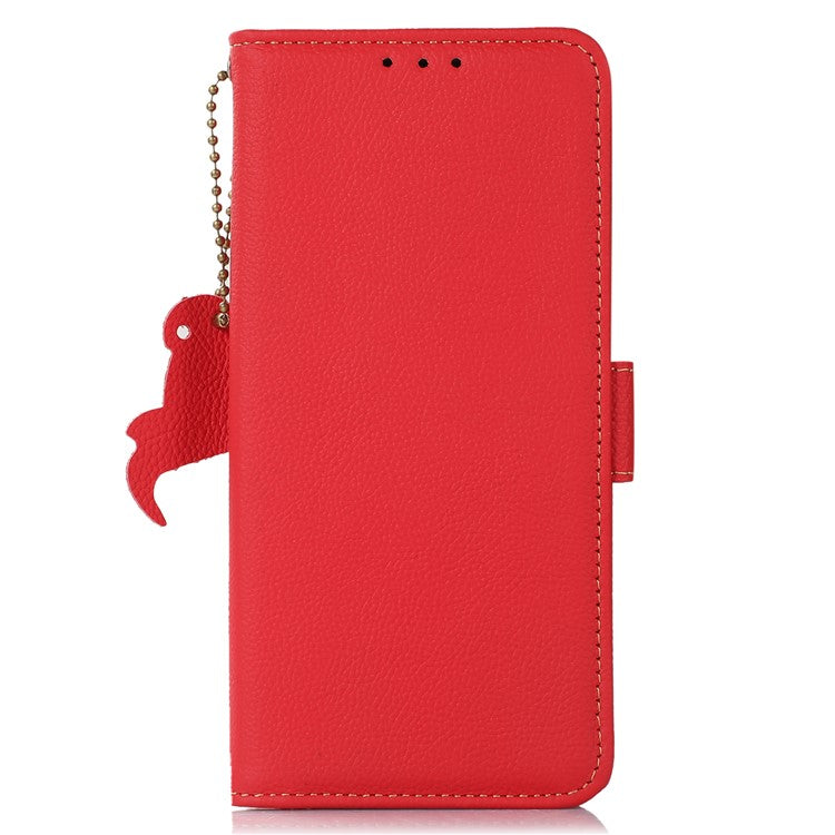 TJ Series For Honor 80 SE 5G RFID Blocking Cell Phone Cover Genuine Cowhide Leather Wallet Stand Full Protection Phone Case - Red