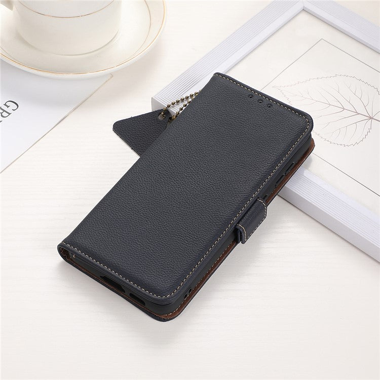 TJ Series For Honor 80 SE 5G RFID Blocking Cell Phone Cover Genuine Cowhide Leather Wallet Stand Full Protection Phone Case - Blue