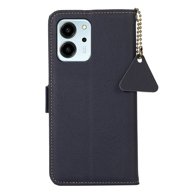 TJ Series For Honor 80 SE 5G RFID Blocking Cell Phone Cover Genuine Cowhide Leather Wallet Stand Full Protection Phone Case - Blue