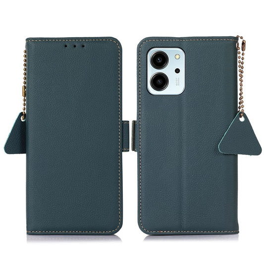 TJ Series For Honor 80 SE 5G RFID Blocking Cell Phone Cover Genuine Cowhide Leather Wallet Stand Full Protection Phone Case - Green
