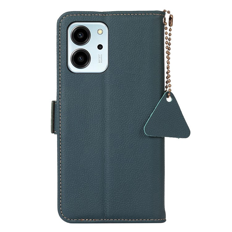 TJ Series For Honor 80 SE 5G RFID Blocking Cell Phone Cover Genuine Cowhide Leather Wallet Stand Full Protection Phone Case - Green