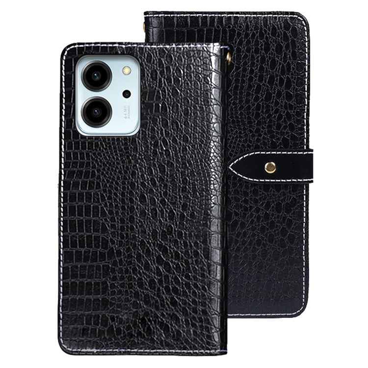 IDEWEI For Honor 80 SE 5G Anti-scratch Phone Flip Cover Crocodile Texture PU Leather Magnetic Closure Wallet Stand Phone Case - Black