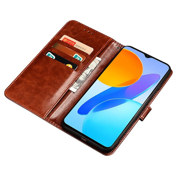 IDEWEI For Honor 80 SE 5G PU Leather Flip Wallet Stand Feature Crazy Horse Texture Phone Cover Phone Shell Protective Case - Black