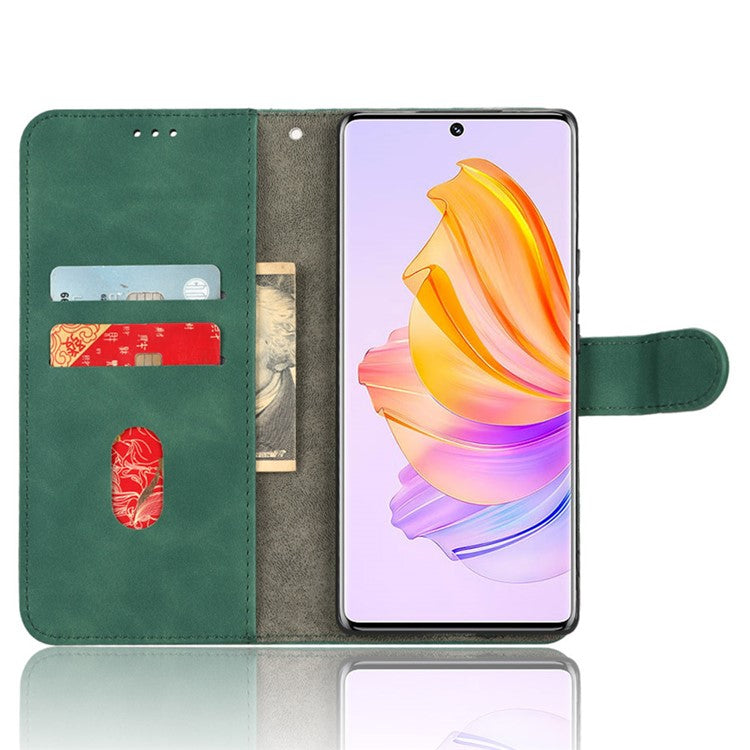 Protective Cell Phone Cover For Honor 80 SE 5G PU Leather Skin-Touch Feeling Anti-Drop Phone Case Wallet Stand - Green