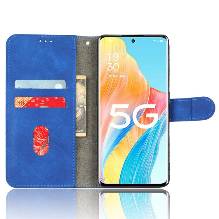 Anti-fall Phone Cover For Oppo A1 Pro 5G / Reno8 T 5G Skin-touch Feeling PU Leather Wallet Phone Case Stand - Blue